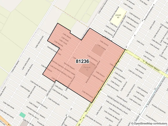 Mapa del código postal 81236, Los Mochis, Sinaloa