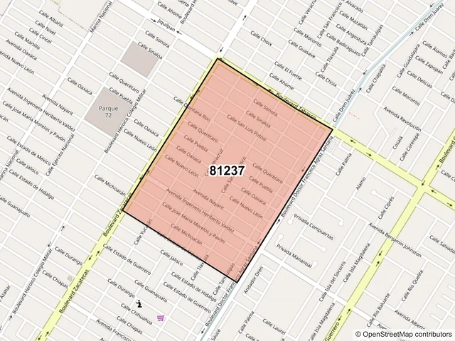 Mapa del código postal 81237, Los Mochis, Sinaloa