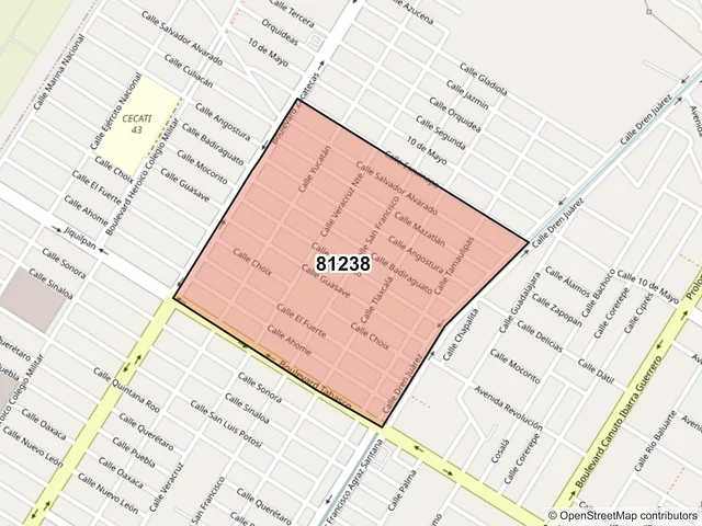 Mapa del código postal 81238, Los Mochis, Sinaloa