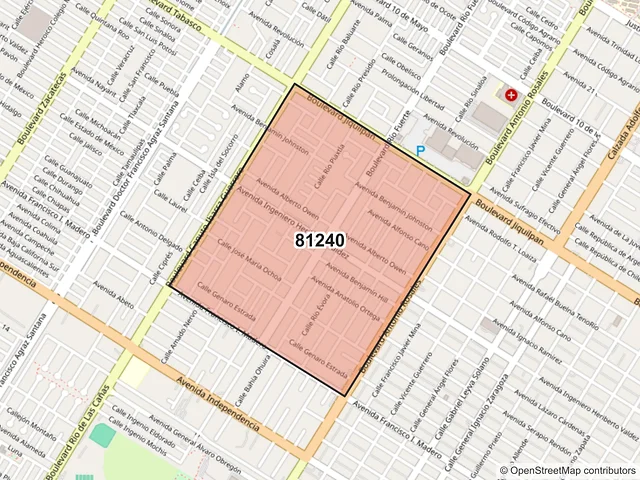 Mapa del código postal 81240, Los Mochis, Sinaloa