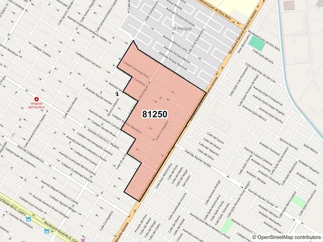 Mapa del código postal 81250, Los Mochis, Sinaloa