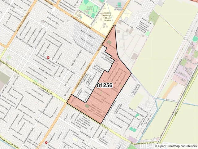 Mapa del código postal 81256, Los Mochis, Sinaloa