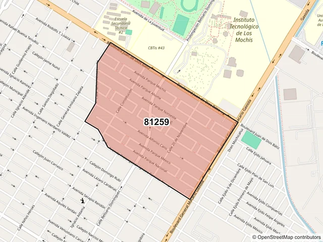 Mapa del código postal 81259, Los Mochis, Sinaloa