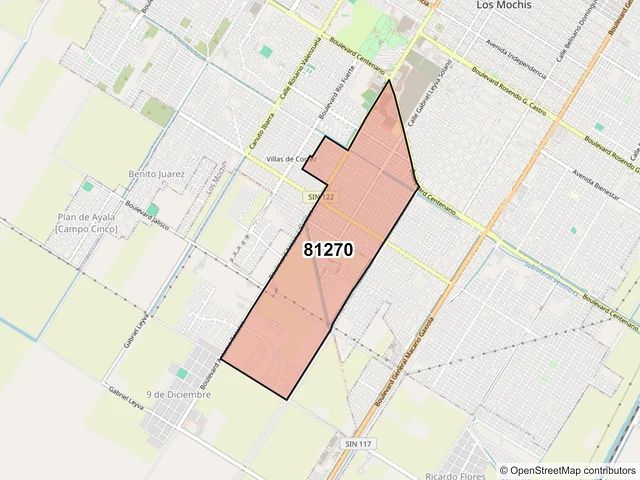 Mapa del código postal 81270, Los Mochis, Sinaloa