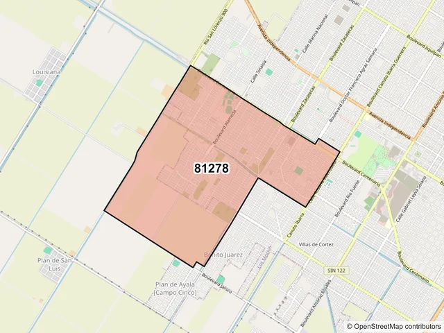 Mapa del código postal 81278, Los Mochis, Sinaloa