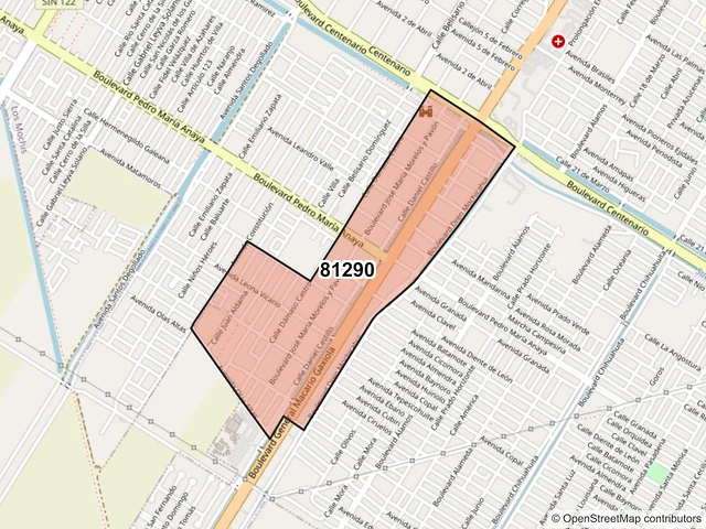 Mapa del código postal 81290, Los Mochis, Sinaloa