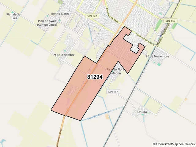 Mapa del código postal 81294, Los Mochis, Sinaloa