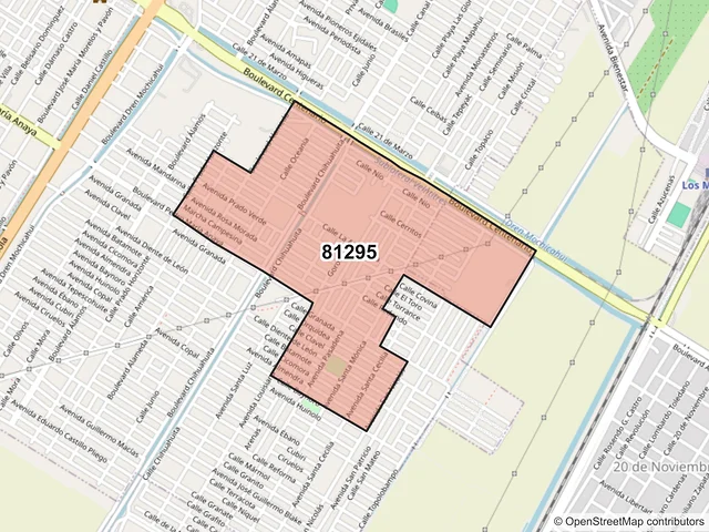 Mapa del código postal 81295, Los Mochis, Sinaloa
