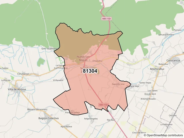 Mapa del código postal 81304, Ahome, Sinaloa