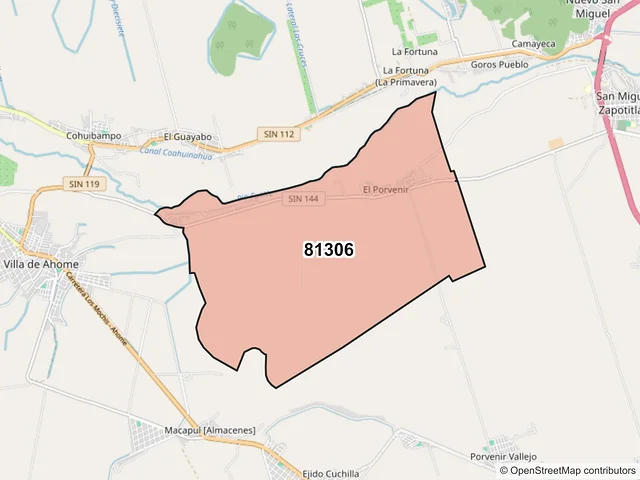 Mapa del código postal 81306, Ahome, Sinaloa