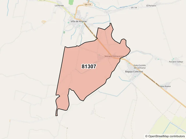 Mapa del código postal 81307, Ahome, Sinaloa