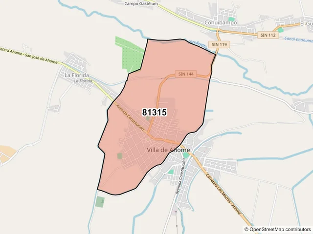 Mapa del código postal 81315, Ahome, Sinaloa