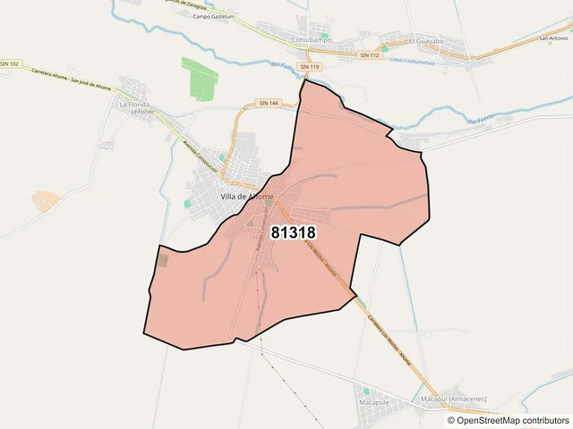 Mapa del código postal 81318, Ahome, Sinaloa