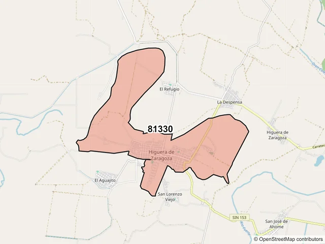 Mapa del código postal 81330, Ahome, Sinaloa
