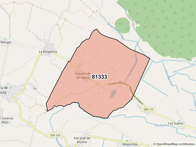 Mapa del código postal 81333, Ahome, Sinaloa