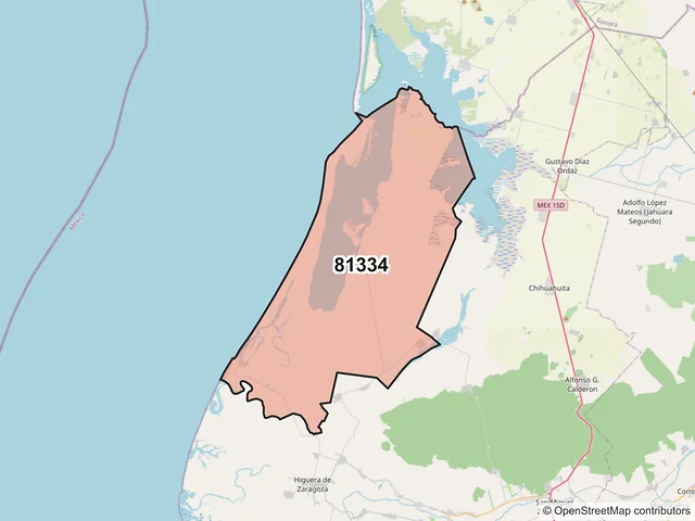 Mapa del código postal 81334, Ahome, Sinaloa