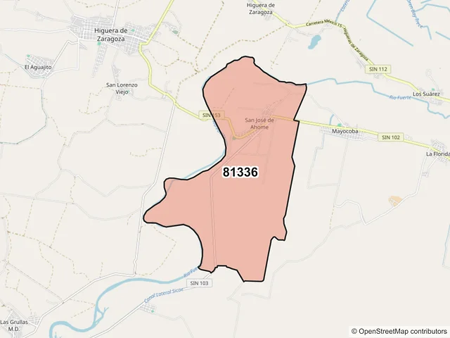 Mapa del código postal 81336, Ahome, Sinaloa