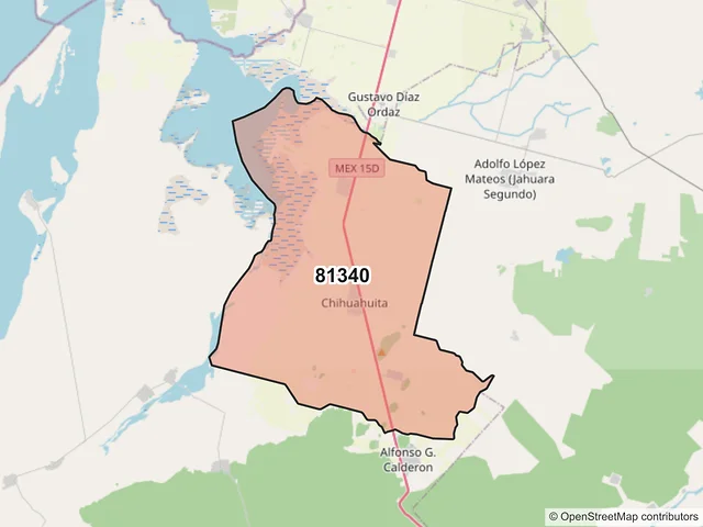 Mapa del código postal 81340, Ahome, Sinaloa