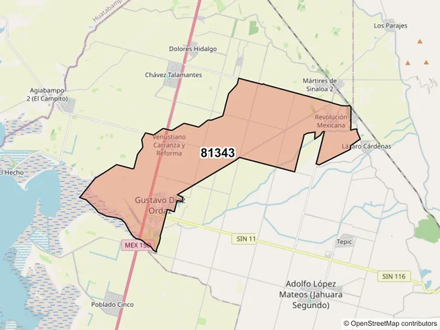 Mapa del código postal 81343, Ahome, Sinaloa