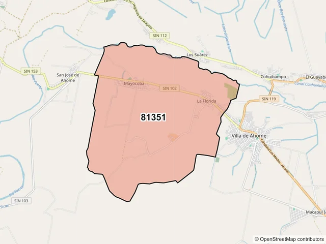 Mapa del código postal 81351, Ahome, Sinaloa