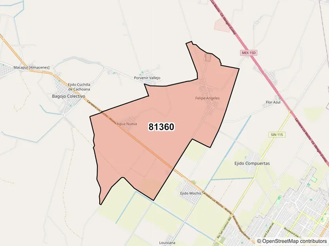 Mapa del código postal 81360, Ahome, Sinaloa