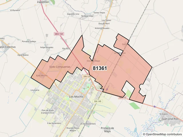 Mapa del código postal 81361, Ahome, Sinaloa