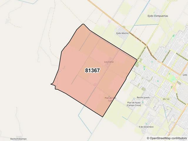 Mapa del código postal 81367, Ahome, Sinaloa