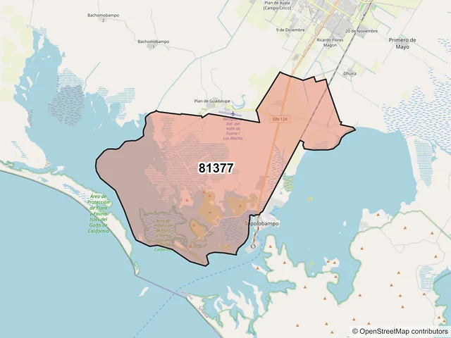 Mapa del código postal 81377, Ahome, Sinaloa