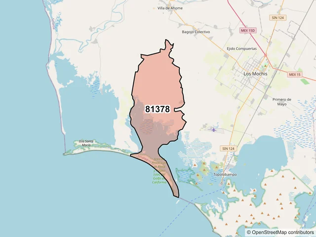 Mapa del código postal 81378, Ahome, Sinaloa