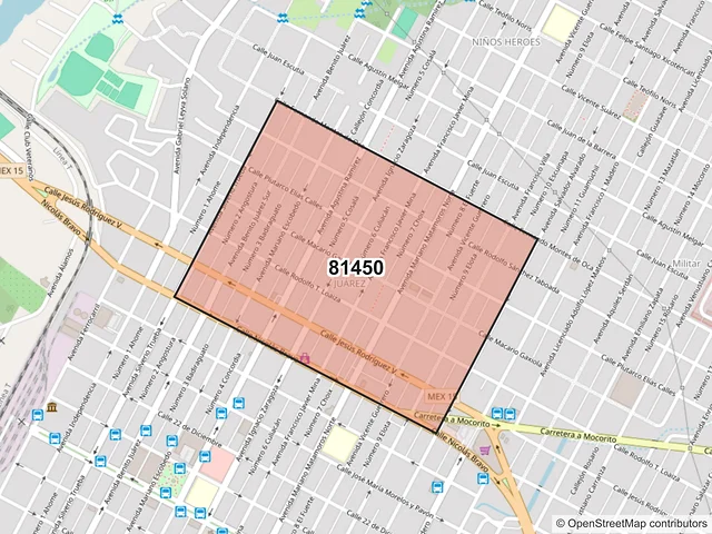 Mapa del código postal 81450, Guamúchil, Sinaloa