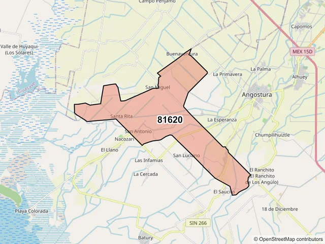 Mapa del código postal 81620, Angostura, Sinaloa