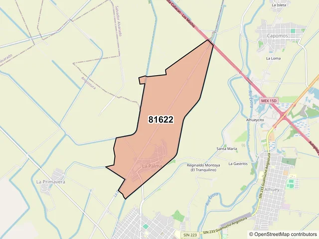 Mapa del código postal 81622, Angostura, Sinaloa