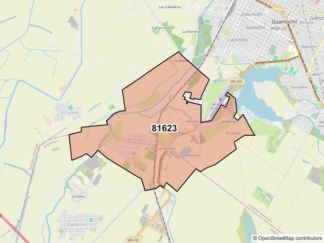 Mapa del código postal 81623, Angostura, Sinaloa