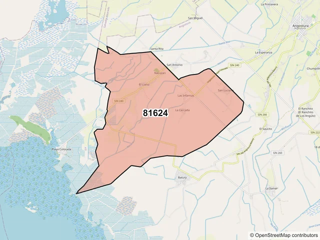 Mapa del código postal 81624, Angostura, Sinaloa