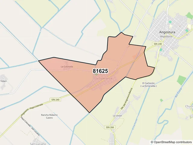 Mapa del código postal 81625, Angostura, Sinaloa