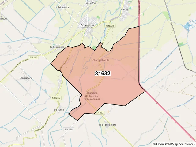 Mapa del código postal 81632, Angostura, Sinaloa