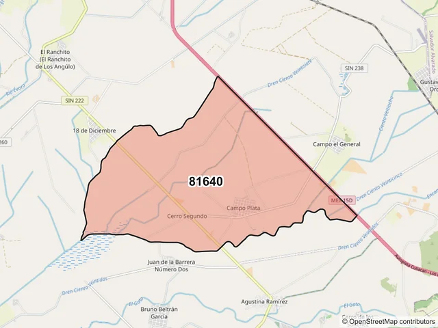 Mapa del código postal 81640, Angostura, Sinaloa