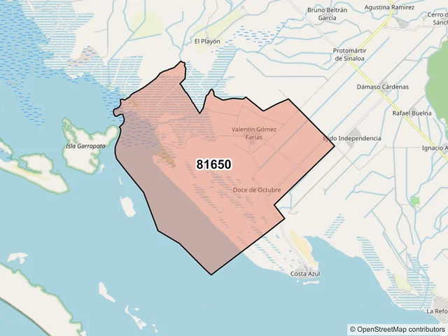 Mapa del código postal 81650, Angostura, Sinaloa