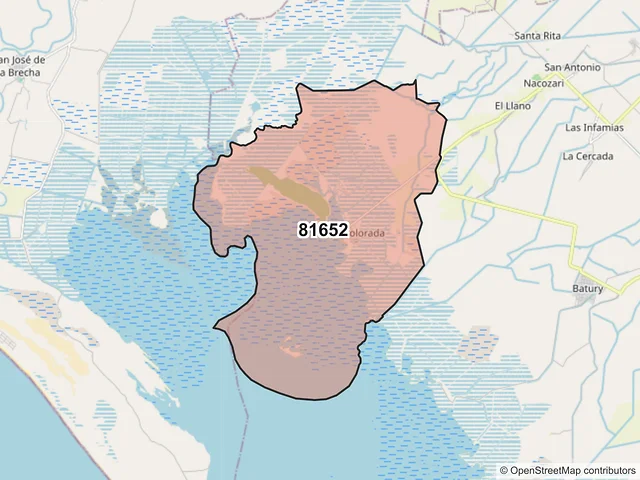 Mapa del código postal 81652, Angostura, Sinaloa