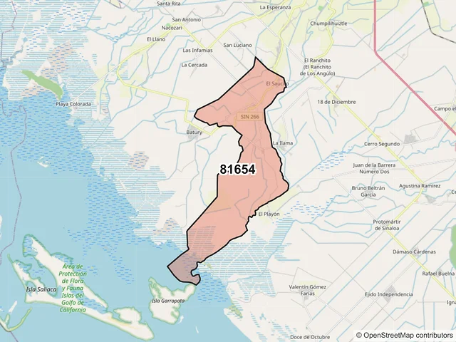 Mapa del código postal 81654, Angostura, Sinaloa