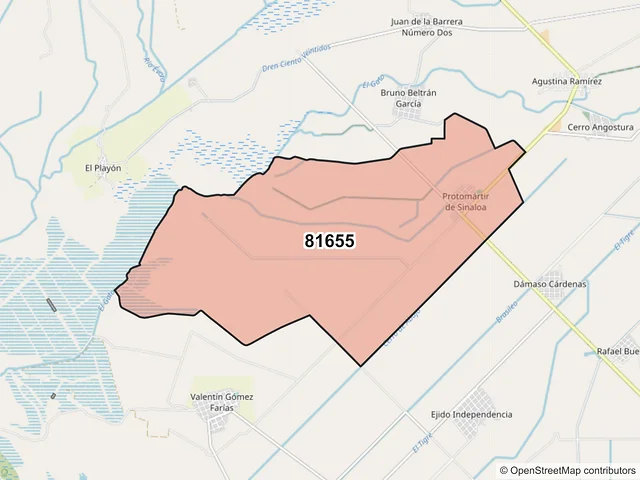Mapa del código postal 81655, Angostura, Sinaloa