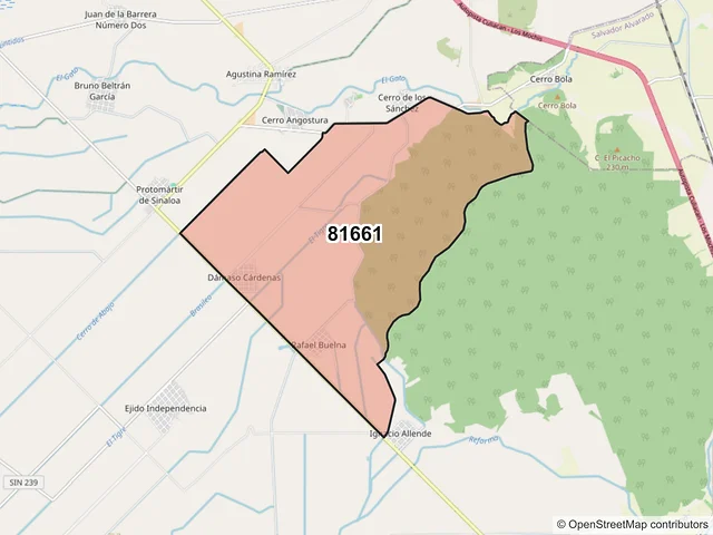 Mapa del código postal 81661, Angostura, Sinaloa