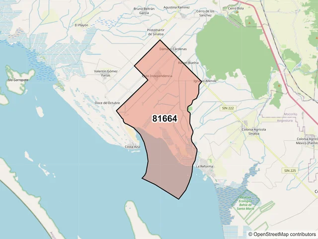 Mapa del código postal 81664, Angostura, Sinaloa