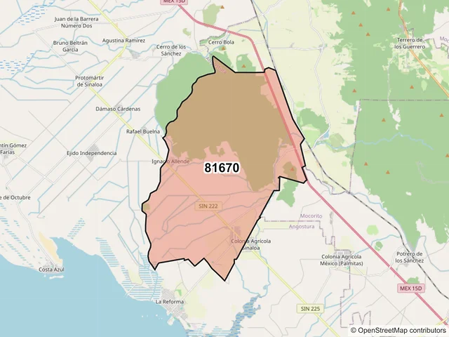 Mapa del código postal 81670, Angostura, Sinaloa