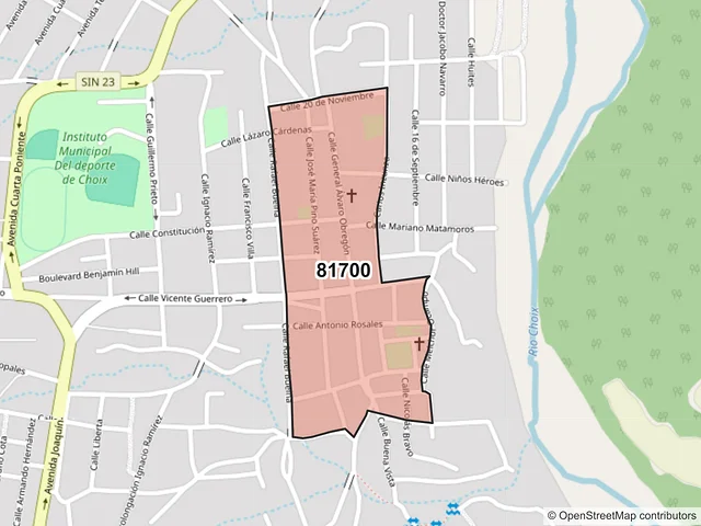 Mapa del código postal 81700, Choix, Sinaloa