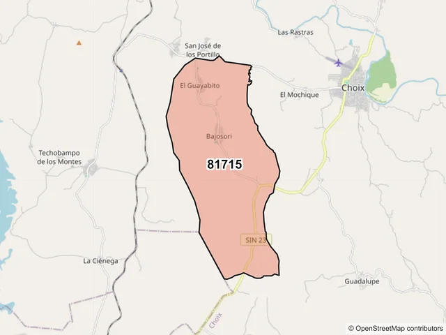 Mapa del código postal 81715, Choix, Sinaloa