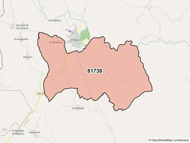 Mapa del código postal 81738, Choix, Sinaloa