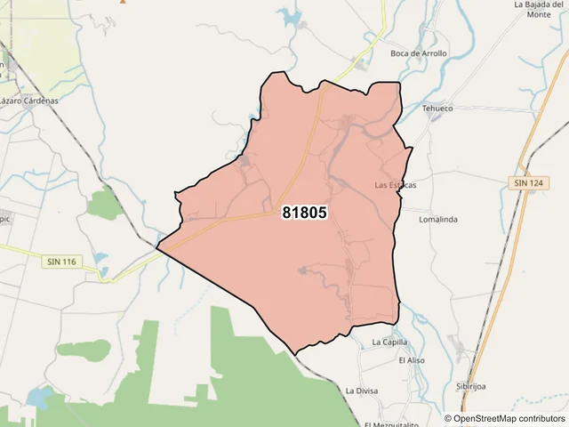 Mapa del código postal 81805, El Fuerte, Sinaloa