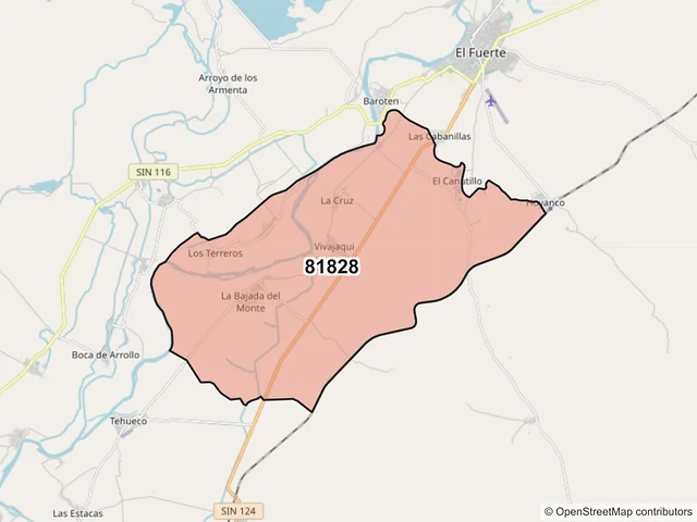 Mapa del código postal 81828, El Fuerte, Sinaloa