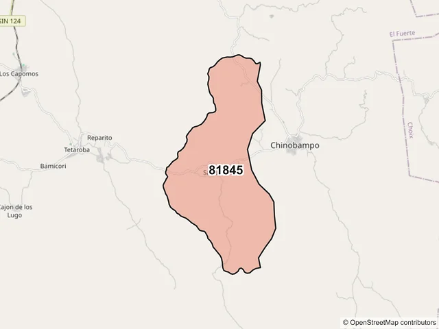 Mapa del código postal 81845, El Fuerte, Sinaloa